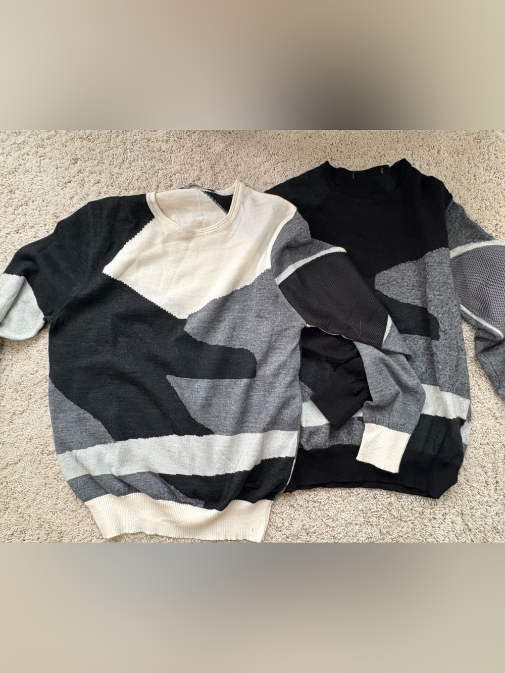 TWO Takeshy Kurosawa Sweaters XL Color Block One NWOT GREY White Black